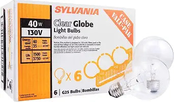 Sylvania Incandescent G25 E26 Globe 40 Watt Vanity Light Bulbs, 6 Pack