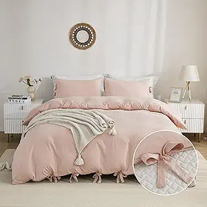 annadaif Pink Duvet Cover Queen Size, 3 Pieces Duvet Cover Set