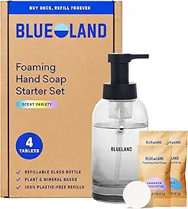 BLUELAND Hand Soap Starter Set, 1 Bottle with 4 Refill Tablets, Variety