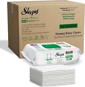 Sleepy Easy Clean XL Multi Surface Cleaning Wipes (600 Count)  Natural Vinegar & Baking Soda Formula  Jumbo 8"x8" All Purpose Wet Wipes for Kitchen, Bathroom, Glass & Electronics  No Streak