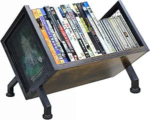 DVD & CD Storage Rack, Blu ray Storage Shelve Holds Up To 28 DVD Cases, Wooden Media Holder also Used for CDs, Video Game, Vhs Taps Storage, Retro Style Desktop organizer
