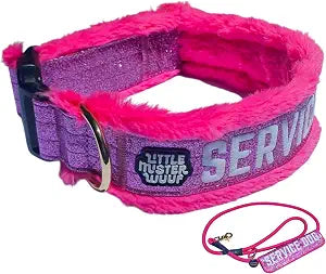 Service Dog Collar, Leash & Wrap Set  Pink Sparkly Minky  Adjustable for Medium & Large Dogs  Durable Statement Design for Dogs that Stand Out (S: 15-17")
