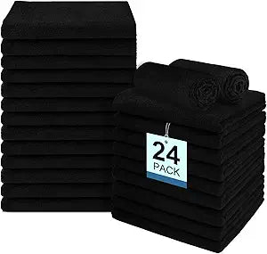 UNIMADE 24 Pack Salon Towels - Highly Absorbent and Quick Drying Hand Towels, Premium Wash Cloths for Bathroom, Gym, Shower, Hotel, and Spa - 16x27 inch (Black)