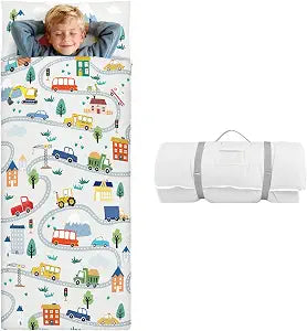 Kids Sleeping Bag Toddler Nap Mat with Removable Pillow, Large Foldable Sleeping Bag for Girls Boys, Easy Clean Slumber Bag with Double Zip for Camping School Preschool Daycare, 5924 inch