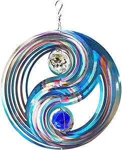 FONMY Mandala Wind Spinner w/Crystal Ball-Fengshui 3D Stainless Steel Hanging Spinners Worth Gift Christmas Decoration Indoor/Outdoor Garden Dcor Kinetic Yard Art 12 Inches Wind Sculpture