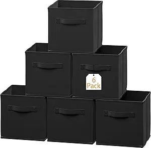 furtble Storage Cubes, 11x11 Inch Cube Organizer Bins, Fabric Storage Cubes with Handles, Foldable Cloth Bins for Closet, Toy Organization, Shelves, Nursery, Home (Black, 6 Pack)