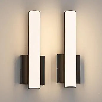 15.7 Inches Modern Bathroom Led Wall Sconces,18W 3000K Hardwired Wall Light with White Acrylic Lampshade,Indoor Bathroom Vanity Light for Mirror Bedroom Living Room Hallway(Black,2Pack)