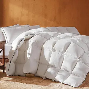 Goose Feather Down Fiber Cotton Comforter Queen Size, Ultra-Soft Duvet Insert, Hotel Collection White Quilted Comforter, All Season Bedding Comforter with 8 Corner Loops, 90x90 Inch