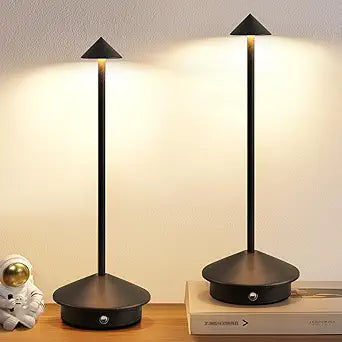 Modern Cordless Table Lamp Set of 2, Black Portable LED Desk Lamps