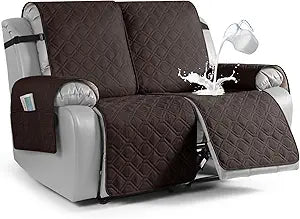 VANSOFY Waterproof Recliner Couch Covers, Sofa Covers 1-Piece Washable Reclining Sofa Cover Non-Slip Furniture Protector with Elastic Straps Pocket for Dogs, Pets(Chocolate,2 Seater)