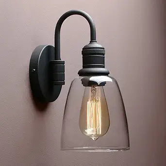Yosoan 1-Light Vintage Wall Sconce, Black Industrial Fixture Light with Elegant Gooseneck Curved Rod, Indoor Clear Glass Shade Wall Lamp Lighting for Bathroom Porch Kitchen Living Room Restaurant