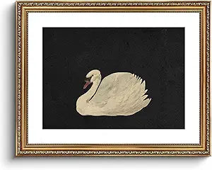 VIYYIEA Gold Framed Wall Art Canvas Print Home Decor Vintage Swan Decoration Grace Swan Art Painting Pictures Rustic Bathroom Wall Decor Animal Farmhouse Artwork for Living Room Bedroom Office 16x20in
