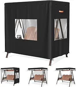 Outdoor Swing Cover 87"L x 49"W x 67"H 3-Seat Waterproof Porch Swing Cover Non-Disassembly Design Anti-UV & Windproof All-Weather Protection Black
