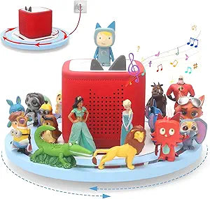 360 Round Turntable for ToniesBox 2 Storage Shelf Magnetic Organizer for Tonies Figures, with Charging Cable Connection Port, Display Collection for 20~30 Tonies Characters (Blue)