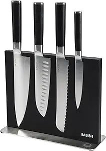 Babish 5-Piece Magnetic Forged Kitchen Knife Block Set  1.4116 German Steel Cutlery with Magnetic Knife Holder  Professional Chef Knife Set