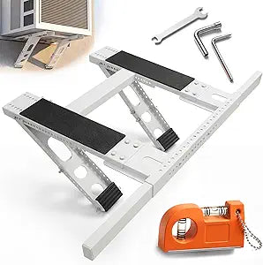 No-Drill Window AC Support Bracket, Heavy-Duty AC Window Bracket Supports Up to 350lbs for 5,000-24,000 BTU AC Units, Adjustable Air Conditioner Support Bracket for Single/Double-Hung Windows