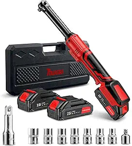 21V Cordless Electric Ratchet Wrench Set 3/8", 60 Ft-Lbs Torque, 400 RPM Variable Speed Power Ratchet with 22.0Ah Batteries, Extended Neck, 7 Sockets, 1/4" Adapter & Extension Bar