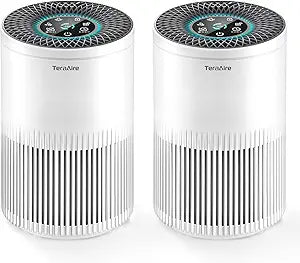 2 Pack Air Purifiers for Home Bedroom, Air Purifier with PM 2.5 Air Quality Monitor, H13 True HEPA Air Filter Cleaner with 5 mode Light, Sleep Mode, Timer, Fragrance Sponge for Smoke, Odor, Dander