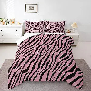 Zebra Printed Comforter Set Queen for Boys Kids Animals Skin Room Decor Pink Black Stripes Comforter Aldults Bedroom Tiger Skin Bedding Set 1 Comforter with 2 Pillow Cases,Lightweight Warm Soft