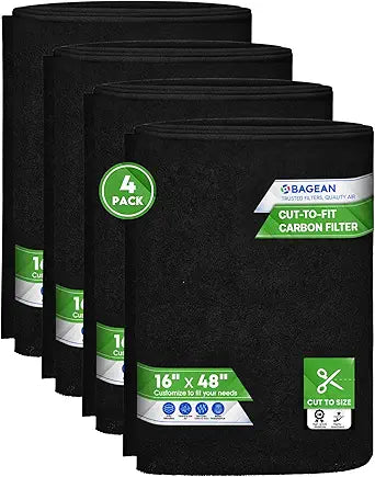 Cut to Fit Activated Carbon Filter Sheet 16Γ x 48Γ - Activated Carbon Air Filter for Air Purifiers Window AC Air Vent And More - Charcoal Filters Absorb Odors & Freshens the Air (4-Pack)