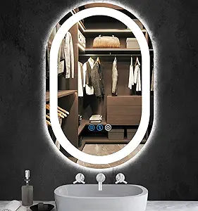 THEKLA 16 x 24 Inch LED Oval Mirror with Lights Memory Front Light 3 Color Dimmable Anti-Fog Oval Lighted Vanity Mirror for Bathroom Wall Horizontal Vertical Mount Ovals Smart Light up Mirrors