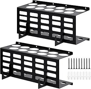 2 Pcs Caulking Tube and Gun Holder 15.7 x 6.3 x 6 Inch Holds 11 Tubes and 1 Gun Metal Chalk Sealant Storage Rack Wall Mount Caulking Tube Organizer for Workshop Shop Garage(Black)
