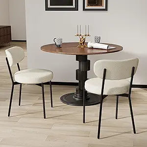 Murago Dining Chairs Set of 2, Boucle Comfortable Upholstered Seat Fabric with Curved Backrest, Mid Century Modern Contemporary Scandinavian Designer Chairs Ideal for Dining Room, Kitchen, White