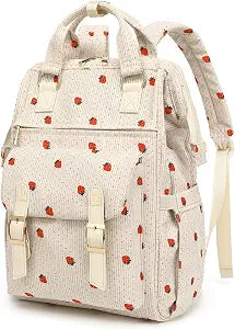 Laptop Backpacks for Women, Corduroy High School College Bookbag 15.6 Inch Laptop Bags for Girls Travel Daypack - Strawberry Beige