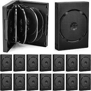 Gerrii 16 Pcs Black 12 Disc Dvd Cases with 5 Flip Trays and Outer Clear Sleeve