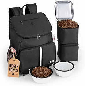Dog Travel Backpack with 2 Large Bowls & Food Containers | All-in-One Dog Travel Bag for Supplies, Food & Gear | Insulated Dog Food Storage Backpack with Dispenser