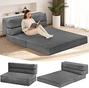 Folding Mattress Twin, 3 in 1 Convertible Sofa Bed Foldable Couch Bed Floor Couch Lounge Sleeper Mattress for Living Room, Guest Room