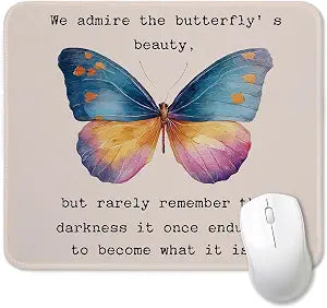 Butterfly Inspirational Mouse Pad, Mental Health Motivational Moth Mouse Pads Mousepads Non-Slip for Computers Laptop Therapy Office Home Desk Accessories, 9.5x7.9 Inch