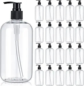 Weewooday 20 Pcs 16oz Plastic Pump Empty Bottles Clear Soap Lotion Dispenser Cylinder Shampoo Portable Container for Liquid Shower Body Wash Bottles