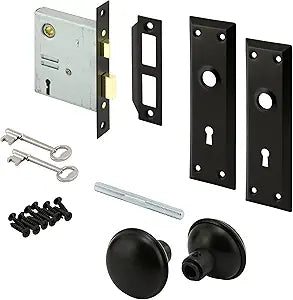 Prime-Line E 2798 Mortise Keyed Lock Set, Matte Black Knob, Single Pack | Replaces Broken Antique Lock Sets, Fits 1-3/8 In.-1-3/4 In. Interior Doors