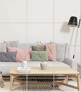 Ruomeng Gym Mirror Tiles - 14" x 12" x 12Pcs Wall Mounted Mirror Glass Frameless Full Length Mirror Tiles for Home Gym, Bedroom, Door & Bathroom