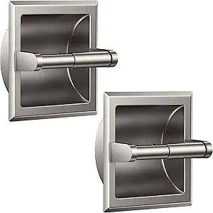 FORIOUS Recessed Toilet Paper Holder, Stainless Steel Durable Tissue Roll Holder Wall Mount for Bathroom Space Saving Design with Mounting Bracket, 2 Pack Brushed Nickel