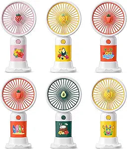 Fumete 12 Pack Mini Handheld Summer Fans Portable Rechargeable Cooling Fans Bulk Tropical Hawaiian Luau Fruit Handheld Cooling Blowers for Summer Birthday Party End of the Year Pool Outdoor Activity