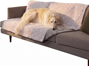 FurHaven Waterproof Dog Blanket  Birch Faux Fur & Suede Calming Throw for Pets, Washable  Gray, XL