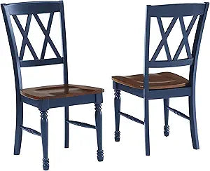 Crosley Furniture Shelby Traditional Wood X-Back Dining Room Chairs Set of 2, Kitchen Chair, Navy