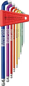 PB SWISS TOOLS RainBow Key L-Wrench Set PB 2212.LH-10 RB | 100% Swiss Made | 9-Piece Hex Key Set with Ball Point and Short Key Part with 100 angle for Hexagon Socket Screws