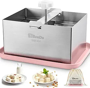 Tofu Press Stainless Steel, Paneer Maker with Tofu Press Cloth and Drip Tray, Improves Tofu Flavor and Texture, for Homemade Tofu, Paneer Press and Cheese Press, Multi-Functional Kitchen ToolPink