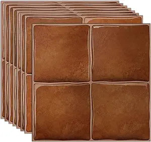 20 Sheets Peel and Stick Backsplash Tile Stickers, Self-Adhesive Grid Wall Tile for Kitchen Wall Bathroom Countertops,6"x6" Stick on Wall Tiles (Brown)