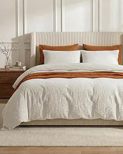 SE SOFTEXLY Muslin Duvet Cover Oversized King Size, 100% Washed Cotton Duvet Cover Set, Ultra Soft Comforter Cover Linen Like, 3 Pieces Gauze Duvet Cover with 2 Pillowcases, 98"x120", White