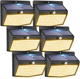 [138 LED/6 Packs] Solar Outdoor Motion Sensor Lights with 3 Lighting Modes Wall Lights Waterproof Solar Security Powered Lights for Garden Fence Yard Deck Garage, Warm White