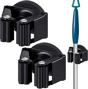 Vercraft 2 Pcs Magnetic Broom Holder Wall Mounted Anti Slip Rack,Black