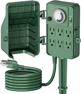 BN-LINK Outdoor Power Stake Timer, 24-Hour Mechanical Timer, 6 Outlets