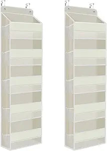 SpaceHacks 2 Pack Over The Door Organizer, Hanging Storage Organizer with Clear Window, 40lb Ultra Sturdy Large Capacity Room Organizer for Pantry Laundry Bathroom Nursery Closet (Beige)