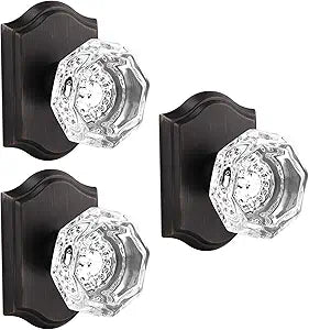 Gobrico Single Side Dummy Clear Crystal Door Knobs,No Lock Interior Half Dummy Handles,Inactive One-Side Dummy Levers in Oil Rubbed Bronze,3 Pack