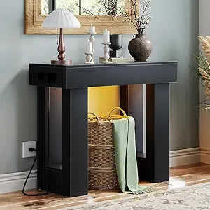 Unikito 39" Entryway Table with Socket and Sensor Light, Narrow Console Table with Storage Behind Couch, Farmhouse Entryway Table for Hallway, Behind the Couch, Living Room, Foyer, Black