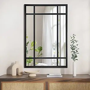HQiJun Black Rectangle Mirror, Farmhouse Decorative Wall Mirror for Entryway, Living Room, Bedroom, Hallway, Fireplace, Accent Wall Decor (Black1, 30" x 20")